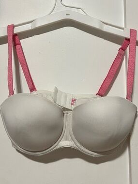 White Strapless Convertible Bra with Pink Straps